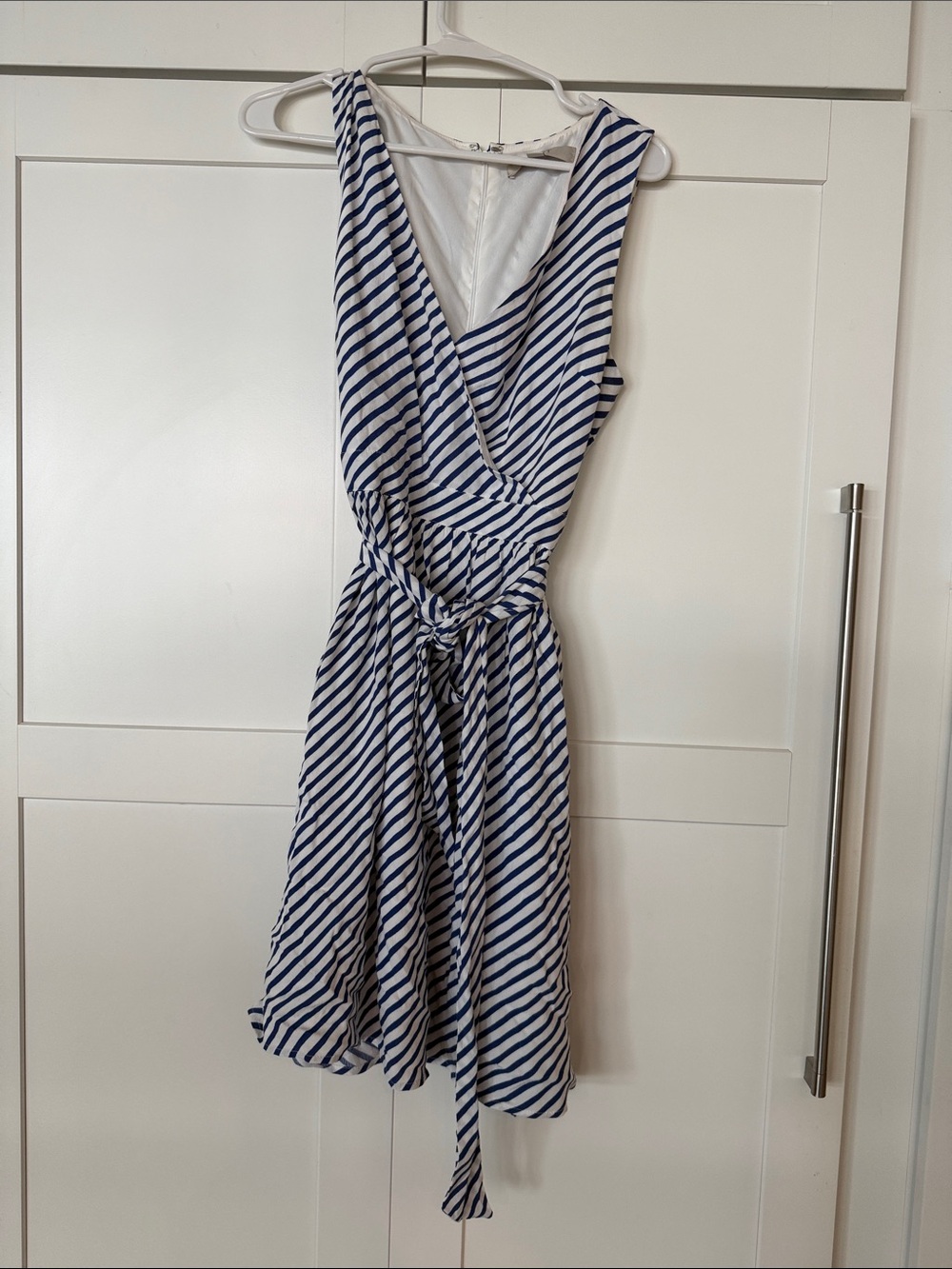 LOFT Navy and White Striped Sleeveless Wrap Midi Dress